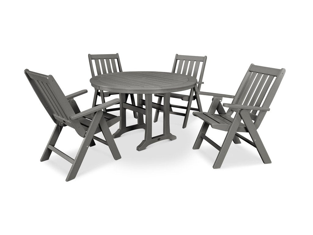 Vineyard Folding Chair 5-Piece Round Dining Set with Trestle Legs Photo