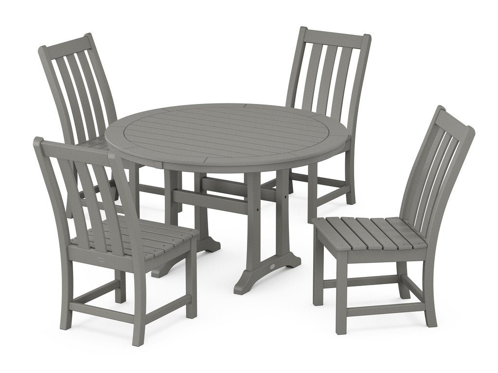 Vineyard Side Chair 5-Piece Round Dining Set With Trestle Legs Photo
