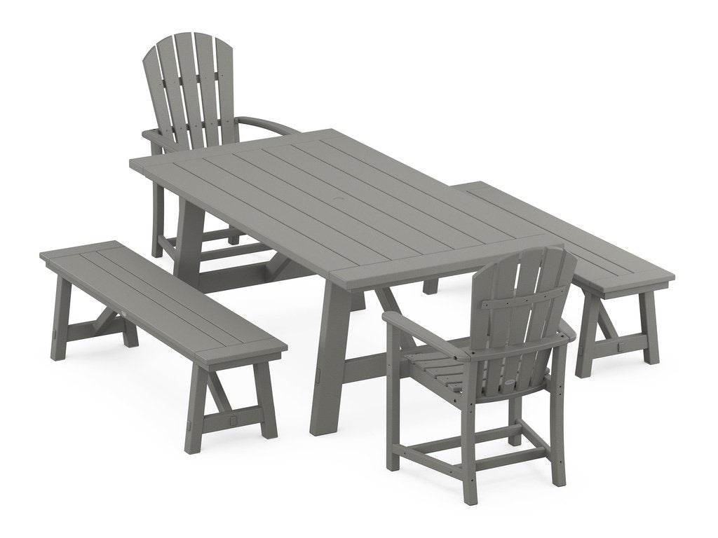 Palm Coast 5-Piece Rustic Farmhouse Dining Set With Benches Photo