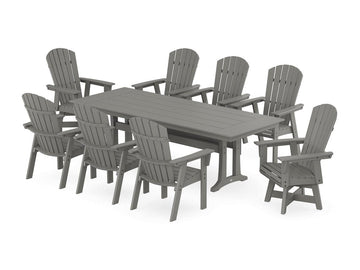 Nautical Curveback Adirondack Swivel 9-Piece Farmhouse Dining Set with Trestle Legs Photo