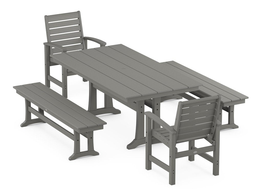 Signature 5-Piece Farmhouse Dining Set With Trestle Legs Photo