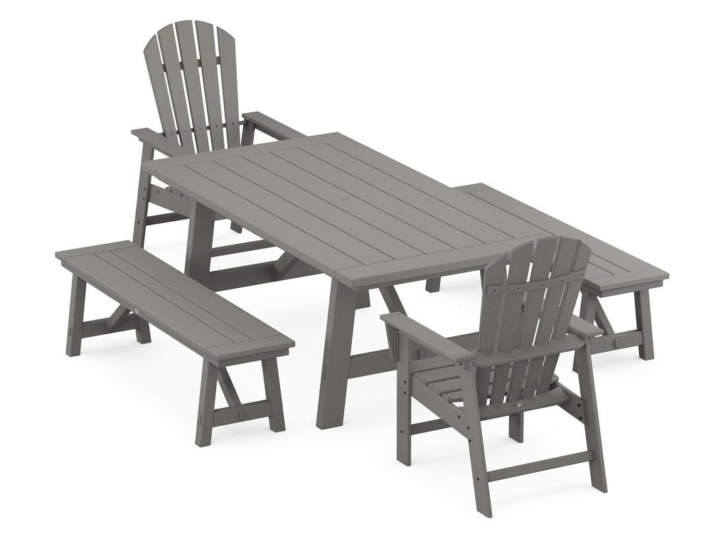 South Beach 5-Piece Rustic Farmhouse Dining Set With Benches Photo