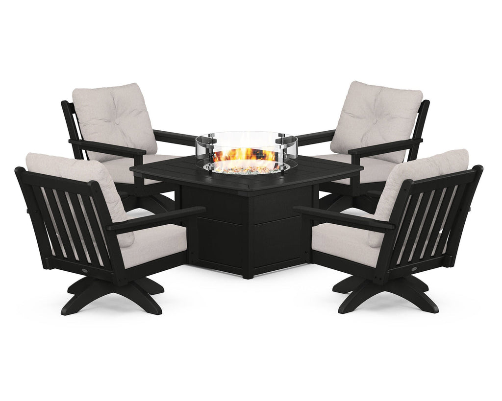 Vineyard 5-Piece Deep Seating Swivel Conversation Set with Fire Pit Table Retreat Home Furniture