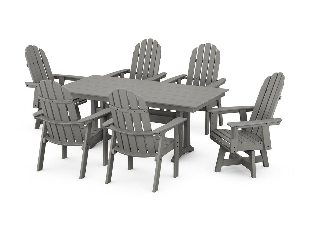 Vineyard Curveback Adirondack Swivel Chair 7-Piece Farmhouse Dining Set with Trestle Legs Photo