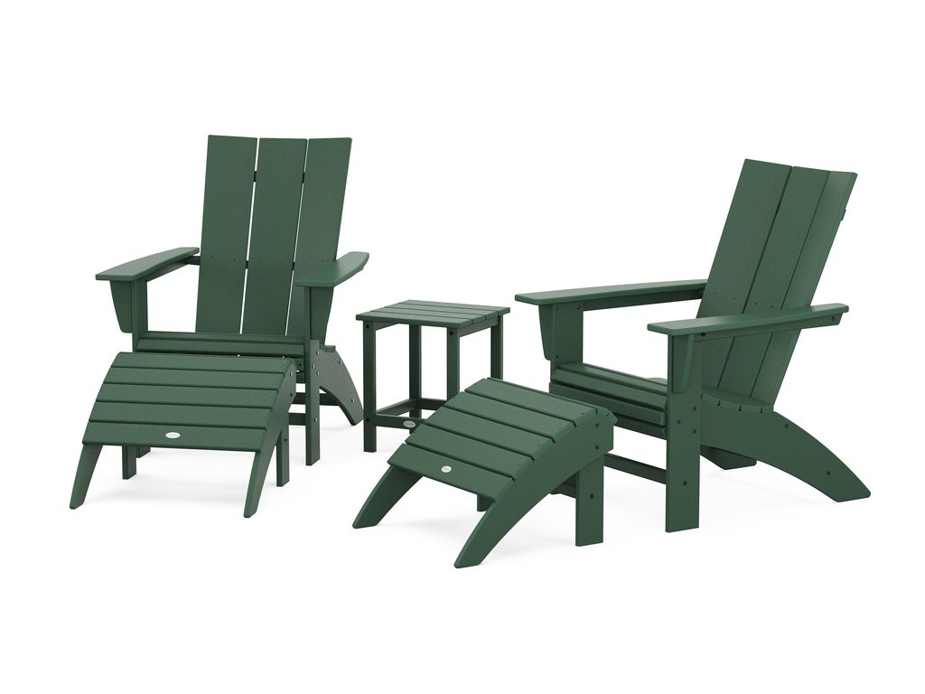 Modern Curveback Adirondack Chair 5-Piece Set with Ottomans and 18" Side Table Photo