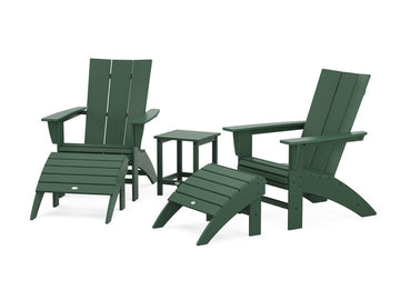 Modern Curveback Adirondack Chair 5-Piece Set with Ottomans and 18" Side Table Photo