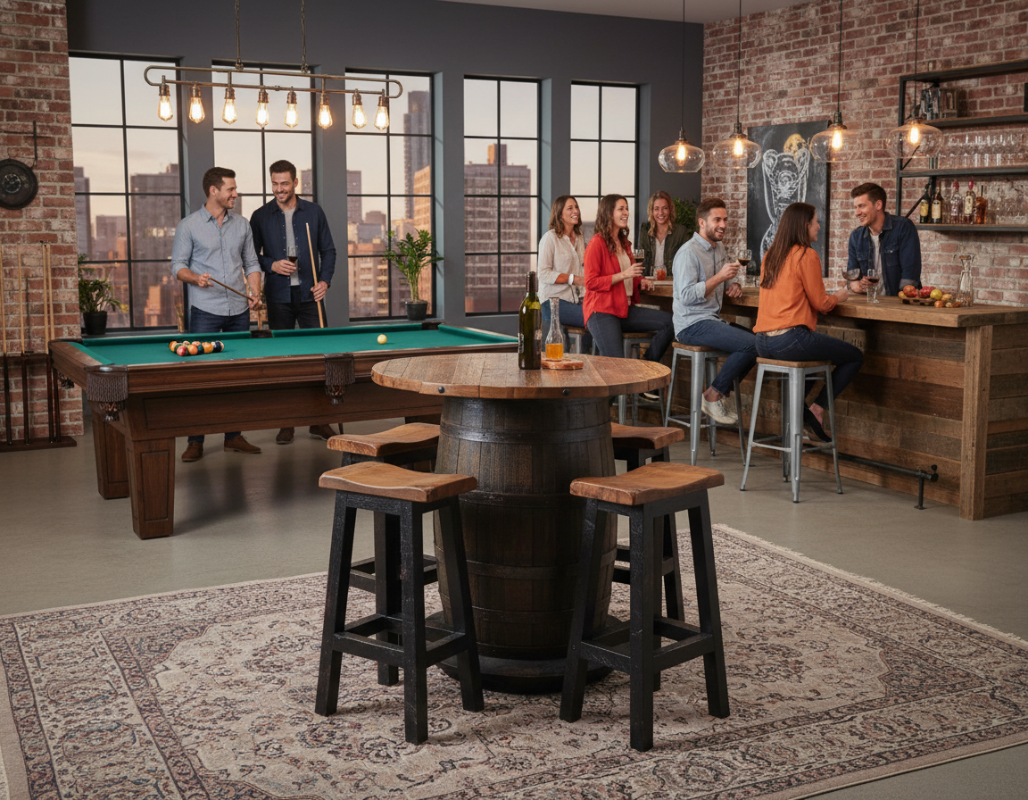 Wildwoods Pub Tables – Old Globe Granary Whiskey Barrel Pub Table