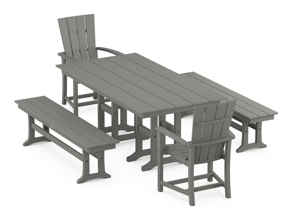 Quattro 5-Piece Farmhouse Dining Set with Benches Photo