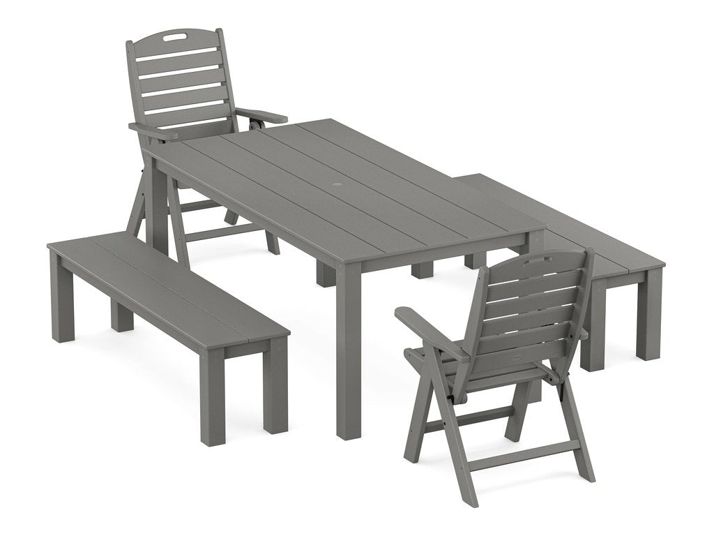 Nautical Folding Highback Chair 5-Piece Parsons Dining Set with Benches Photo