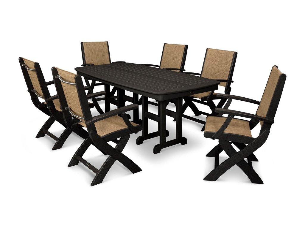 Coastal Folding Arm Chair 7-Piece Dining Set Photo