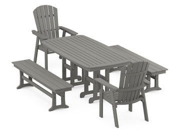 Nautical Curveback Adirondack 5-Piece Dining Set with Benches Photo