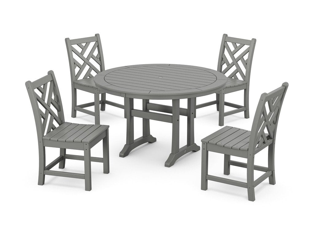 Chippendale Side Chair 5-Piece Round Dining Set With Trestle Legs Photo