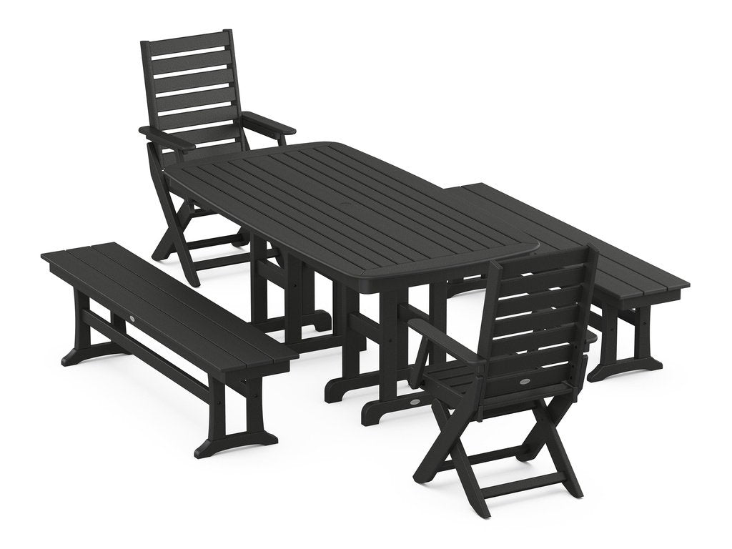 Captain Folding Chair 5-Piece Dining Set with Benches Photo