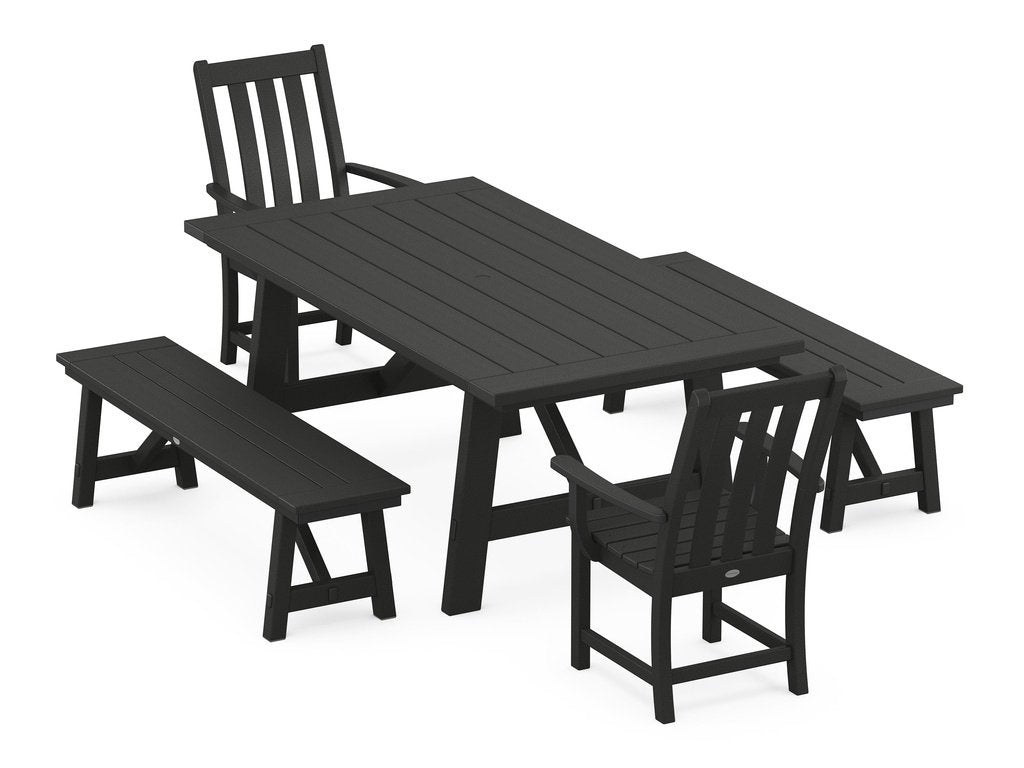 Vineyard 5-Piece Rustic Farmhouse Dining Set With Benches Photo