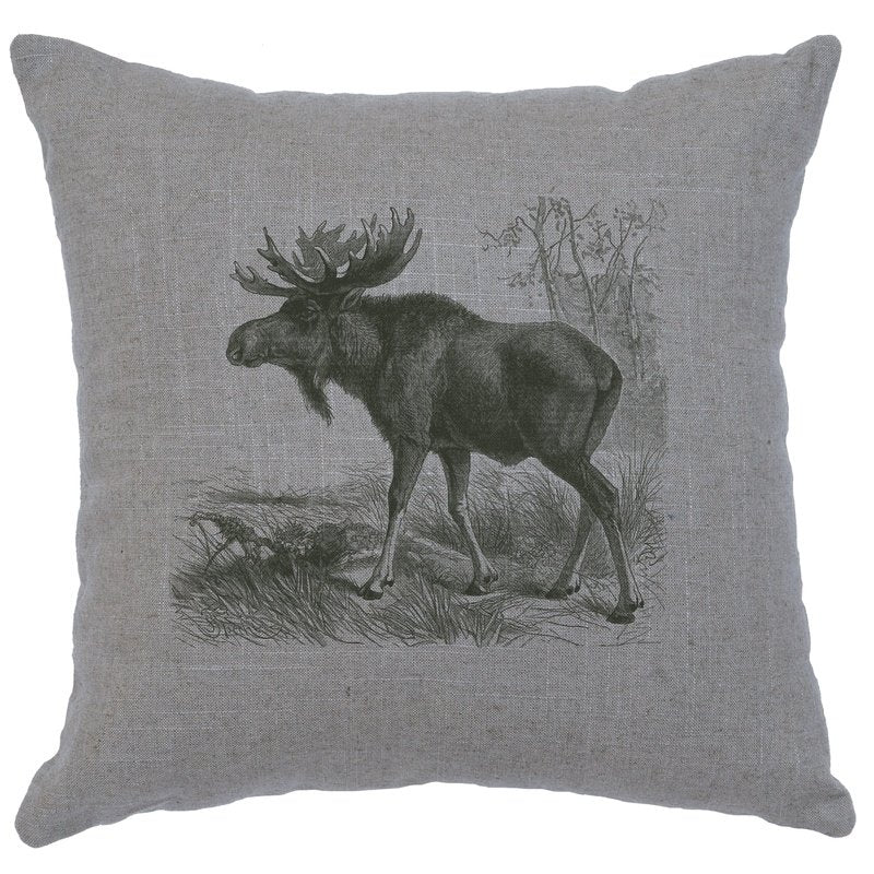 "Moose Scene" Image Pillow - Linen Gray