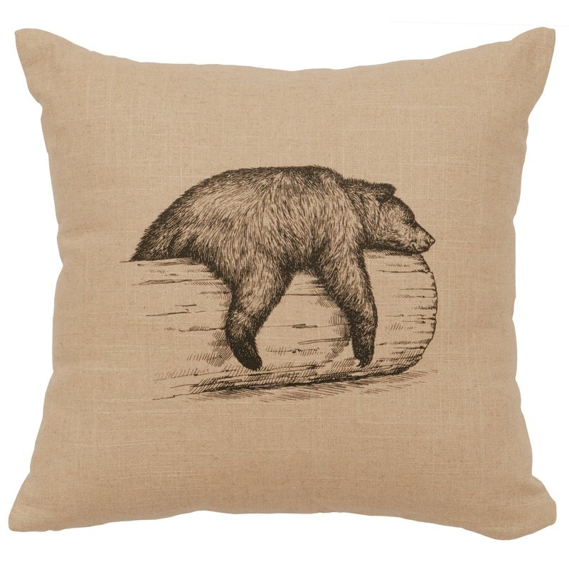 "Bear on a Log" Image Pillow - Linen Natural