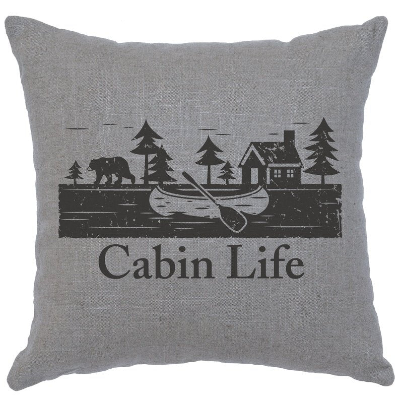 "Cabin Life" Image Pillow - Linen Gray