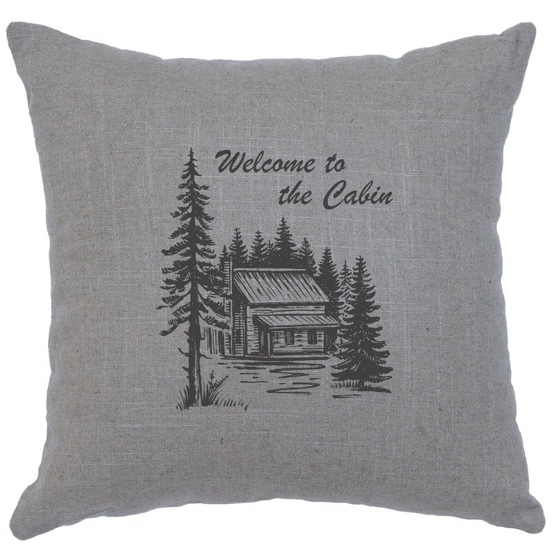 "Welcome Cabin" Image Pillow - Linen Gray