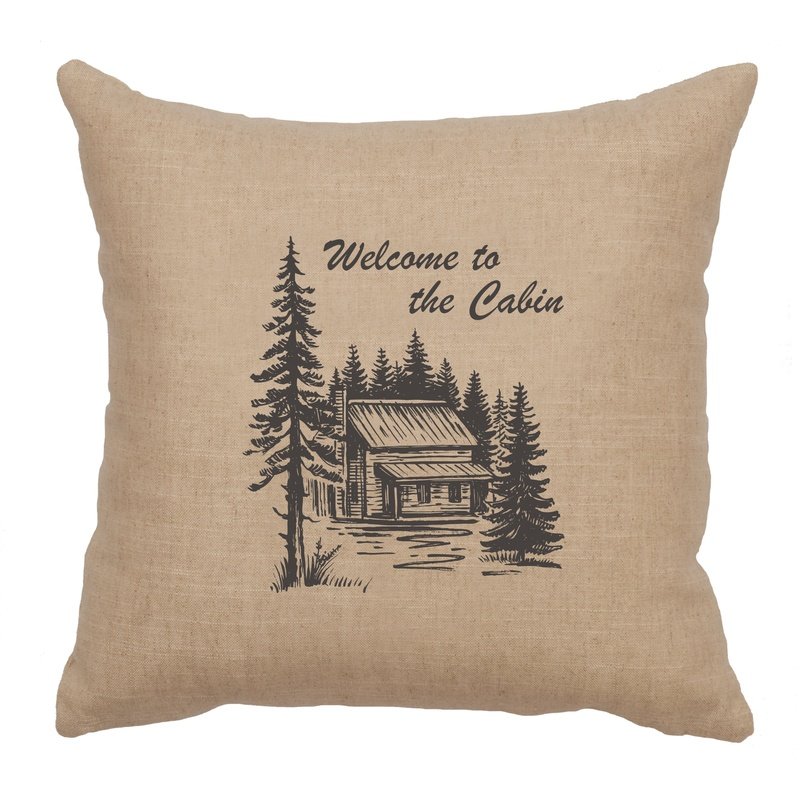 "Welcome Cabin" Image Pillow - Linen Natural