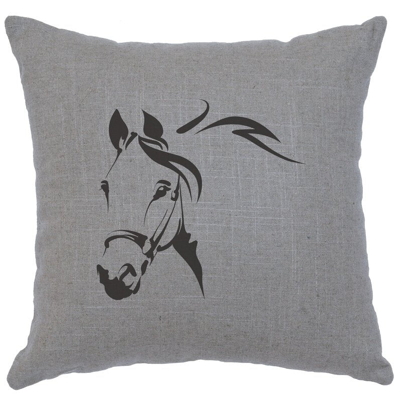 "Horse Profile" Image Pillow - Linen Gray