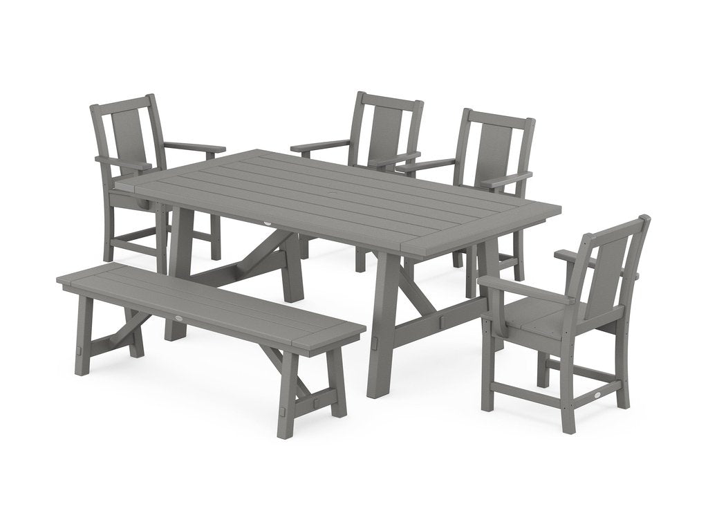 Prairie 6-Piece Rustic Farmhouse Dining Set with Bench Photo