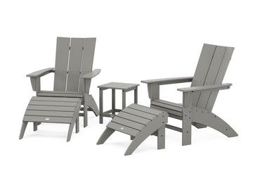 Modern Curveback Adirondack Chair 5-Piece Set with Ottomans and 18" Side Table Photo