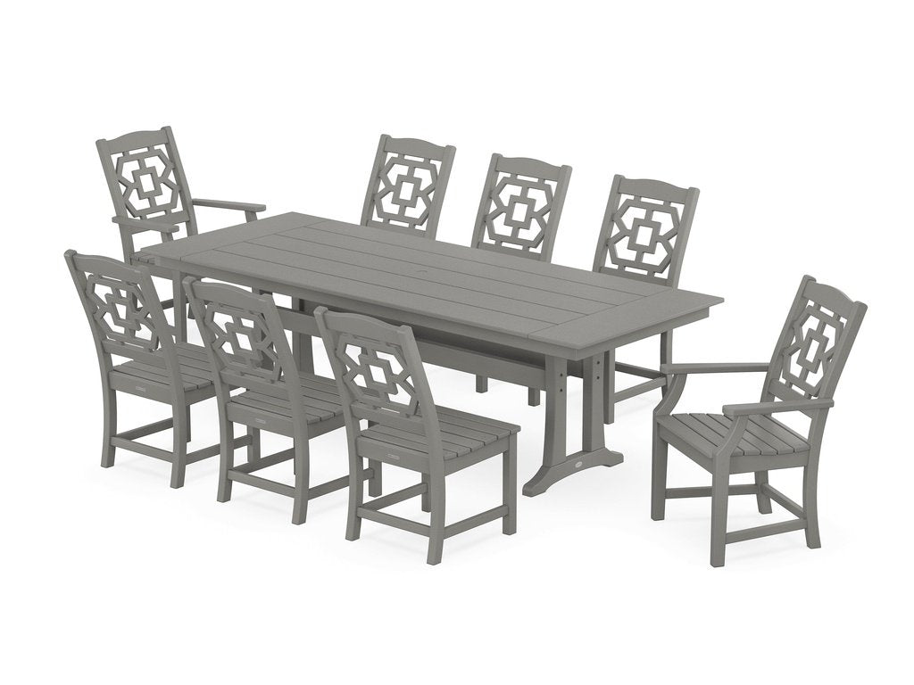Chinoiserie 9-Piece Farmhouse Dining Set with Trestle Legs Photo