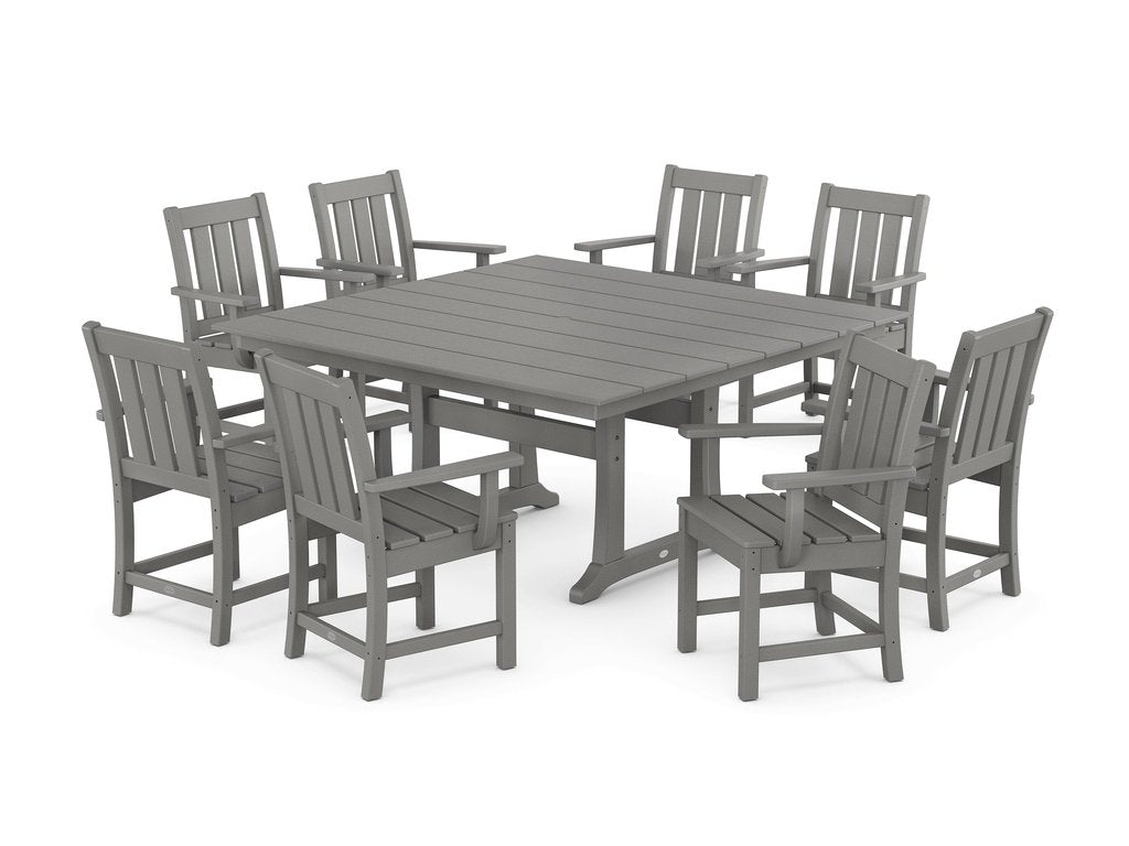 POLYWOOD Oxford 9-Piece Square Farmhouse Dining Set with Trestle