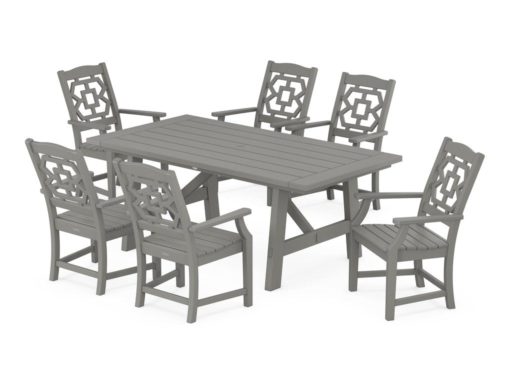 Chinoiserie Arm Chair 7-Piece Rustic Farmhouse Dining Set Photo
