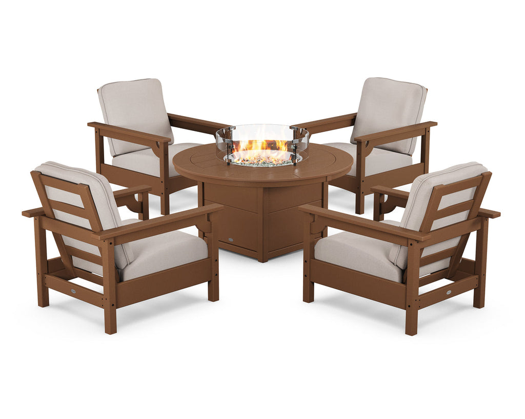 Club 5-Piece Conversation Set with Fire Pit Table Retreat Home Furniture