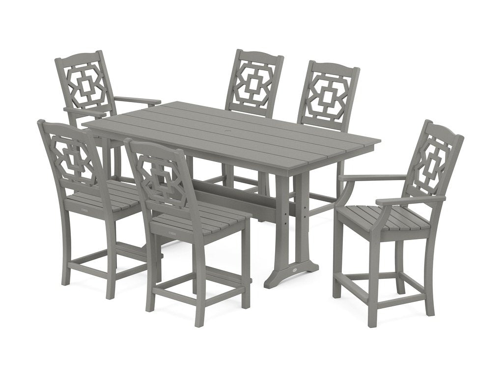 Chinoiserie 7-Piece Farmhouse Counter Set with Trestle Legs Photo