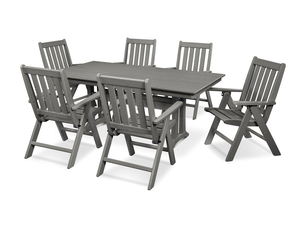 Vineyard Folding Chair 7-Piece Farmhouse Dining Set with Trestle Legs Photo
