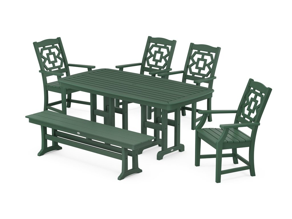 Chinoiserie 6-Piece Dining Set with Bench Photo