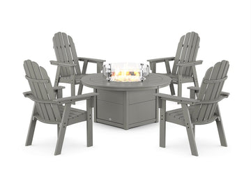 Vineyard 4-Piece Curveback Upright Adirondack Conversation Set with Fire Pit Table Photo