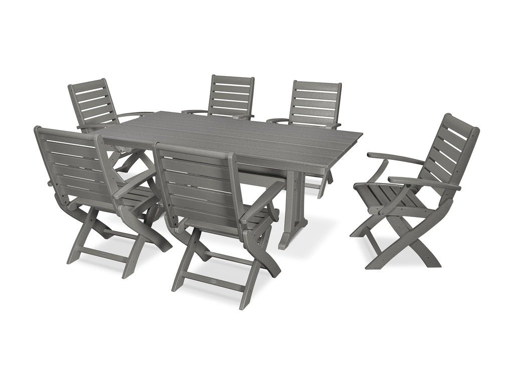 Signature Folding Chair 7-Piece Farmhouse Dining Set with Trestle Legs Photo