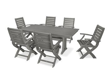 Signature Folding Chair 7-Piece Farmhouse Dining Set with Trestle Legs Photo