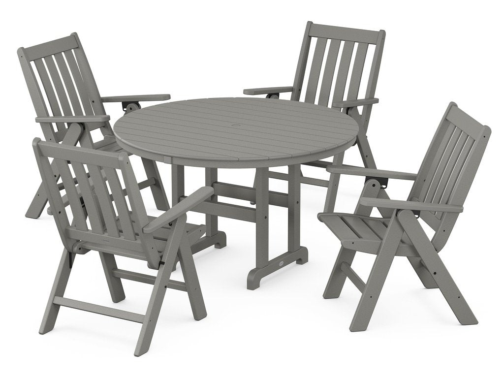 Vineyard Folding Chair 5-Piece Round Farmhouse Dining Set Photo