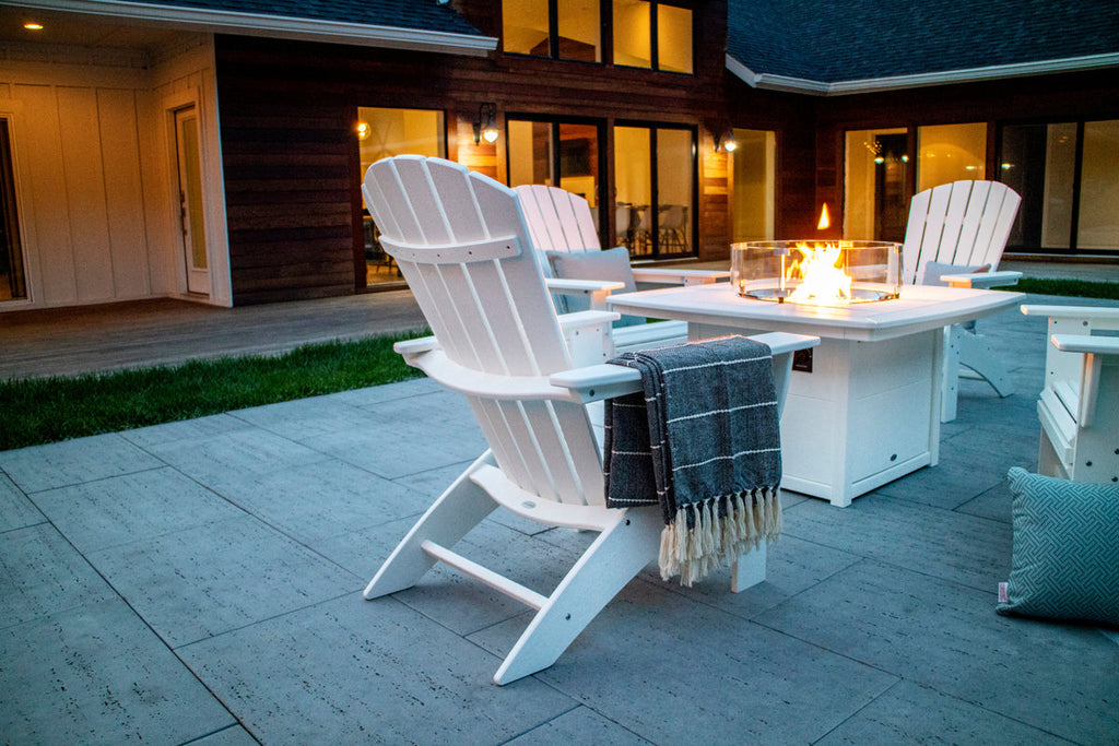 Nautical Curveback Adirondack 5-Piece Conversation Set with Fire Pit Table Retreat Home Furniture