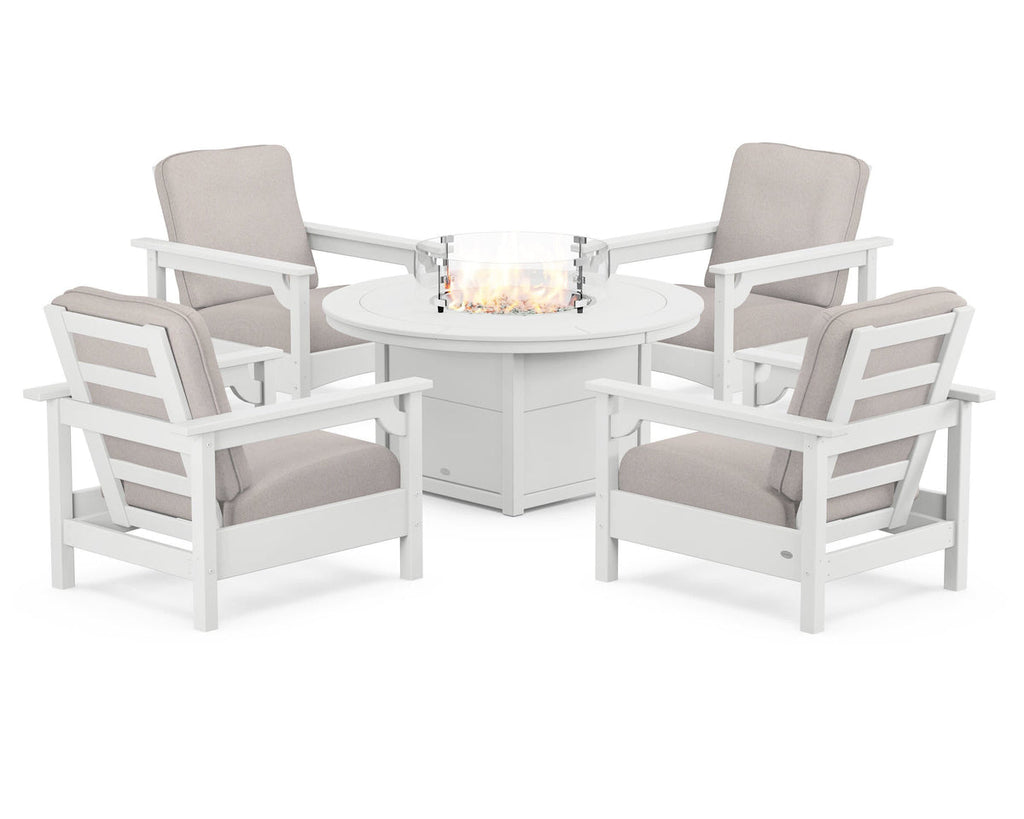 Club 5-Piece Conversation Set with Fire Pit Table Retreat Home Furniture