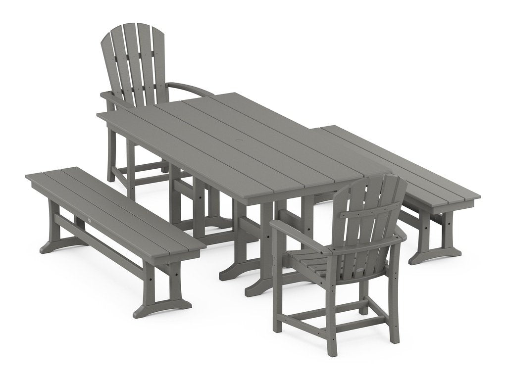Palm Coast 5-Piece Farmhouse Dining Set with Benches Photo