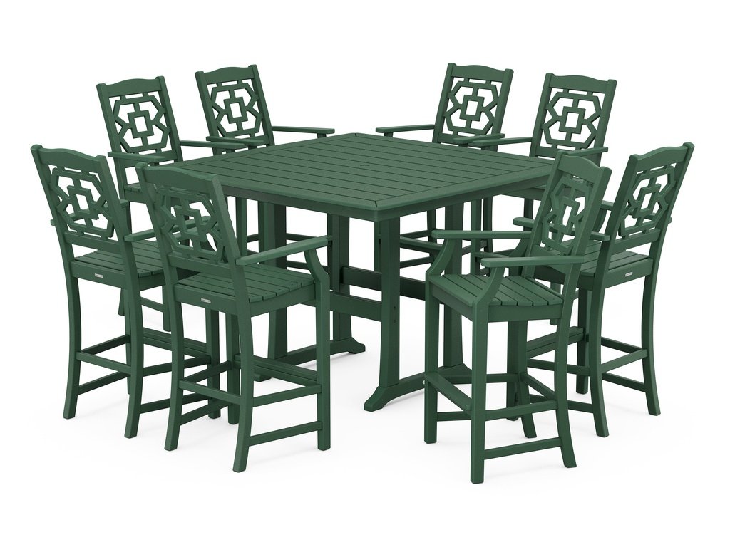 Chinoiserie 9-Piece Square Bar Set with Trestle Legs Photo
