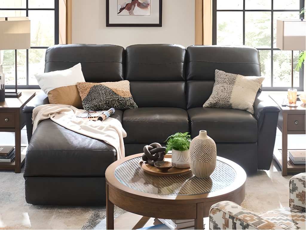 Ava Modular Loveseat & Chaise | Mineral Leather Retreat Home Furniture