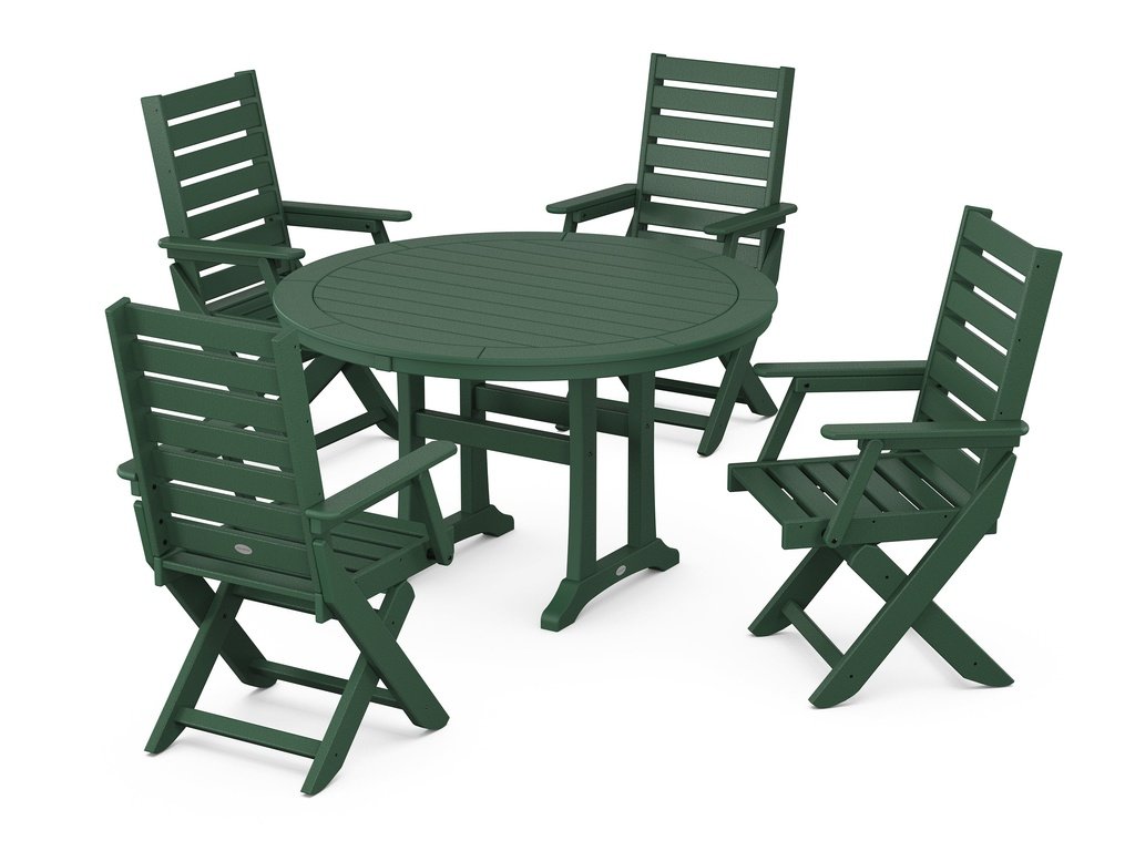 Captain Folding Chair 5-Piece Round Dining Set with Trestle Legs Photo