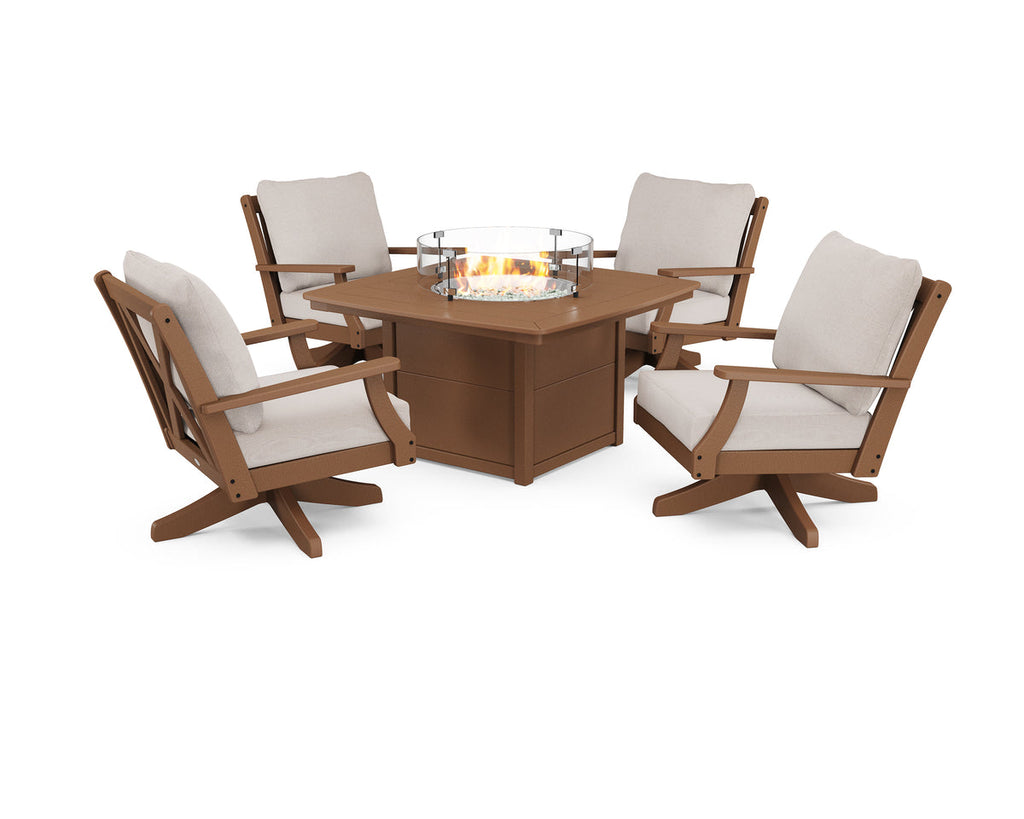Braxton 5-Piece Deep Seating Swivel Conversation Set with Fire Pit Table Retreat Home Furniture
