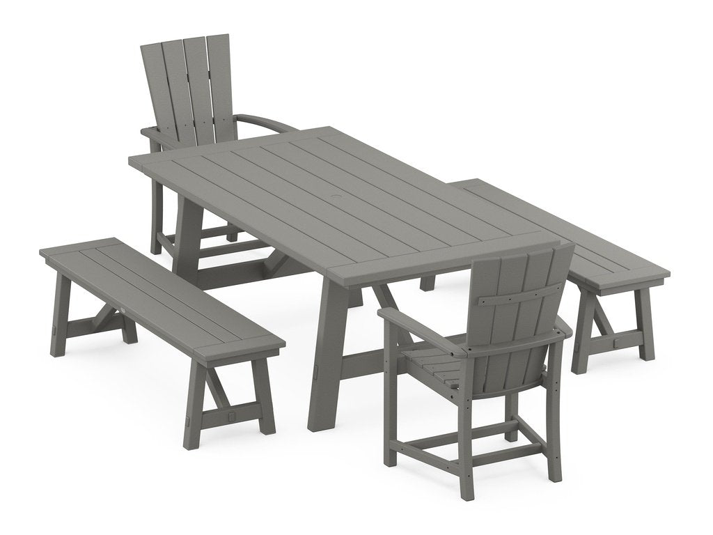 Quattro 5-Piece Rustic Farmhouse Dining Set With Benches Photo