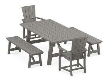 Quattro 5-Piece Rustic Farmhouse Dining Set With Benches Photo