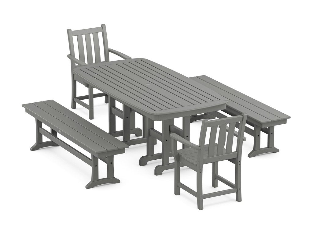 Traditional Garden 5-Piece Dining Set with Benches Photo