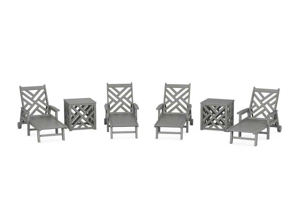 Chippendale 6-Piece Chaise Set with Umbrella Stand Accent Table Photo