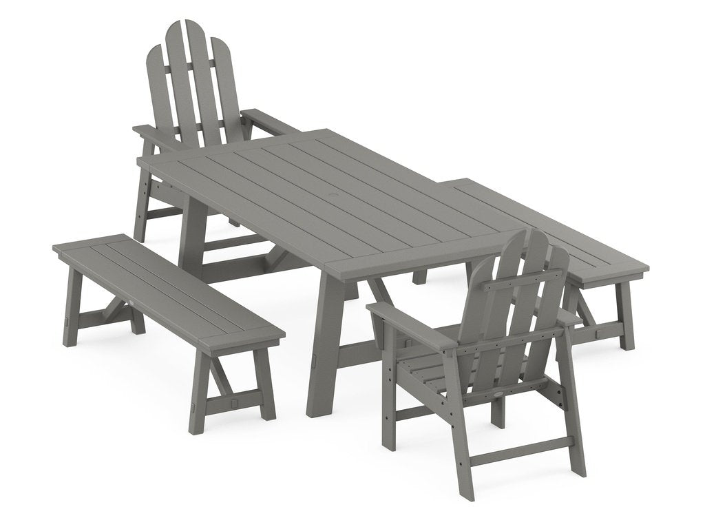 Long Island 5-Piece Rustic Farmhouse Dining Set With Benches Photo