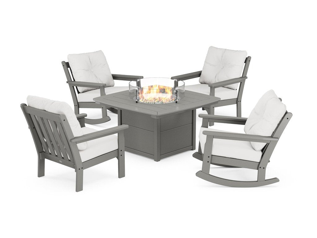Vineyard 5-Piece Deep Seating Rocking Chair Conversation Set with Fire Pit Table Photo